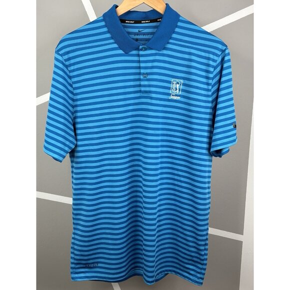 Nike Golf Polo Short Sleeve Shirt Men’s M TPC Sawgrass Blue Stripe PGA Dri-Fit - Picture 1 of 13